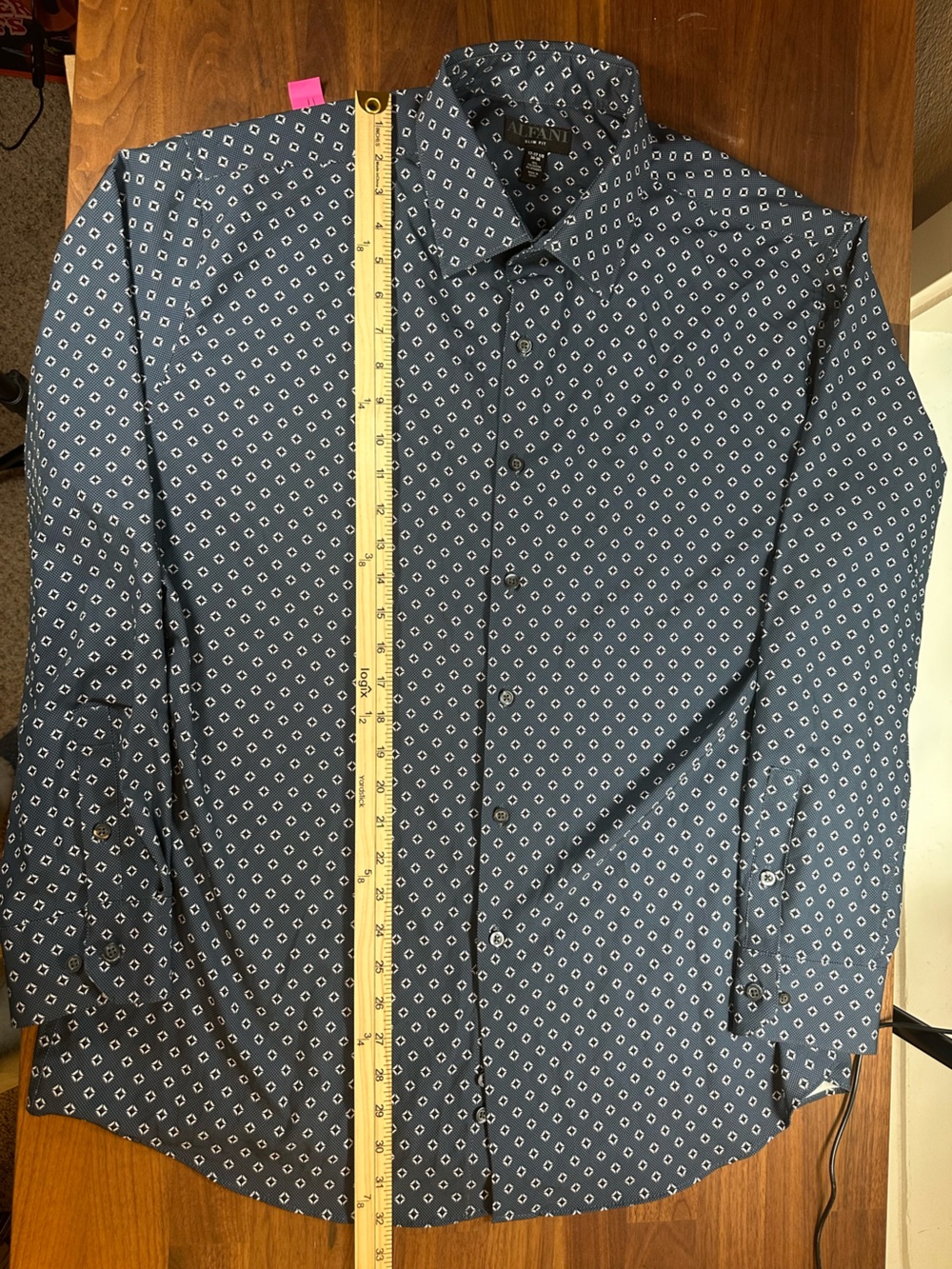 Alfani Men's Navy Blue Geometric Print Button-Down Shirt stretch
